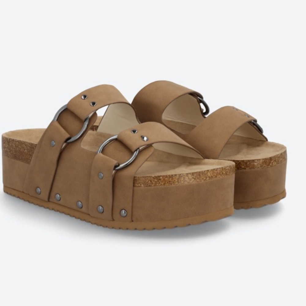 MIA Brown Double Strap Platform Sandals